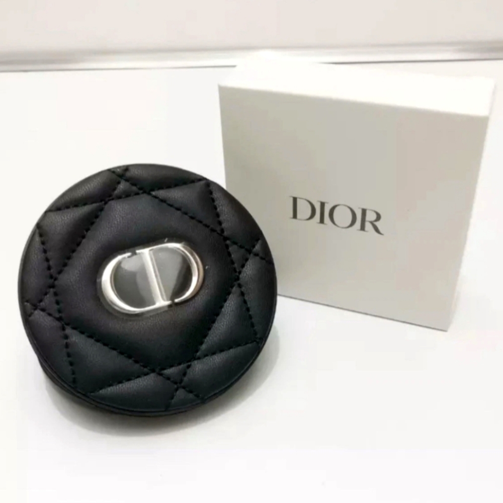 NEW Dior Black Quilted Case w/ Silver Accent Double Sided Pocket Mirror LIMITED